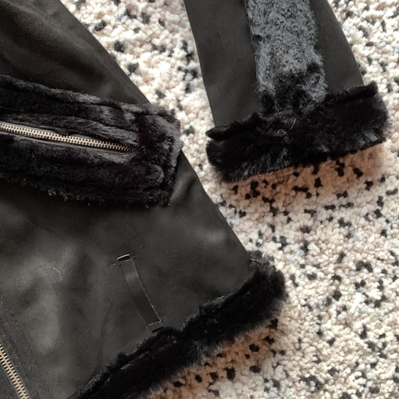 Beach Riot Jacket Black Faux Fur Lined Diagonal Zip BR1468 Women's Size Large - Picture 12 of 14